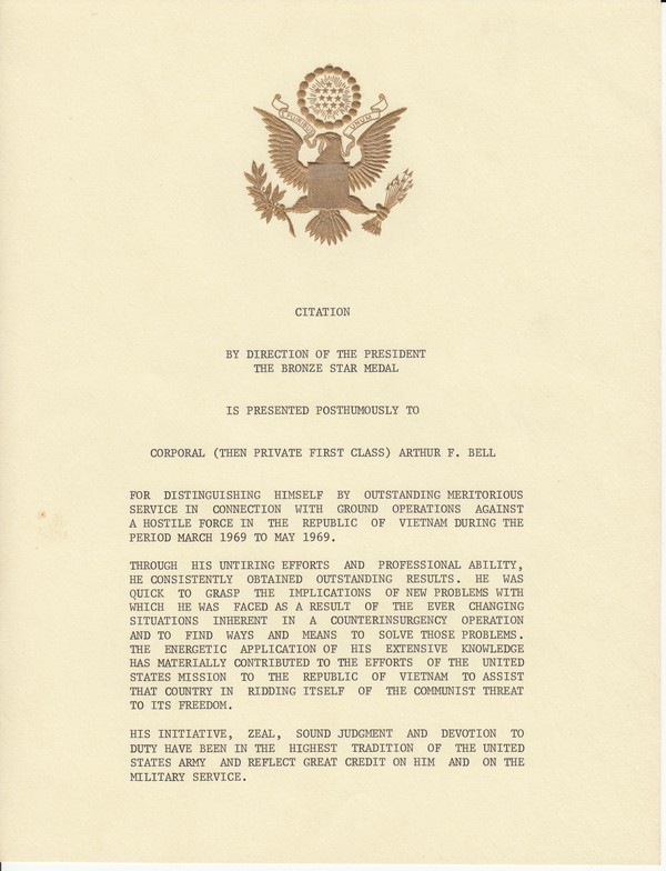 Citation Bronze Star Medal