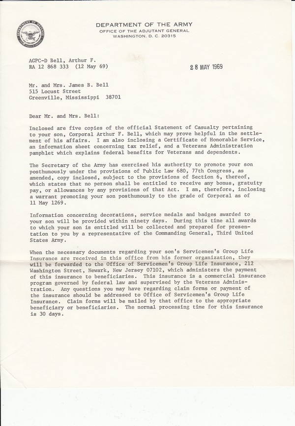 Letter Statement of Casualty